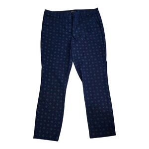 Dalia‎ Women's Slim Ankle Pants Size 6 Navy Green Print Cotton Stretch